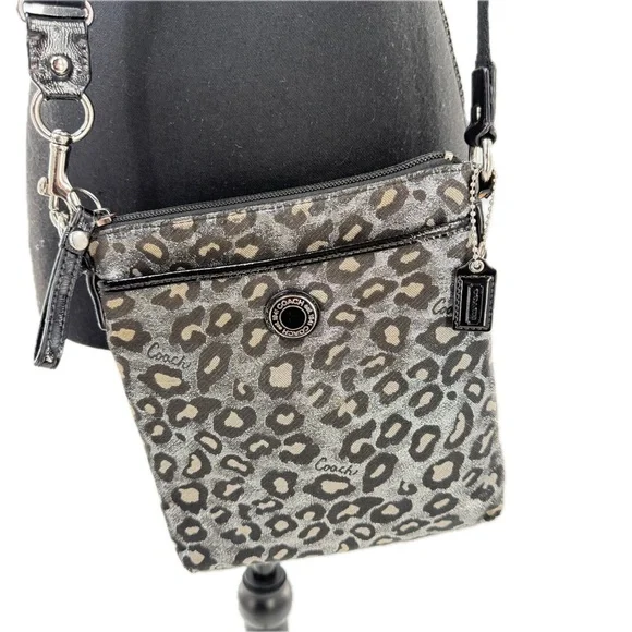 Coach Ocelot Leopard Print Crossbody Bag with Compact Wallet Black/Silver Fabric - Picture 16 of 17